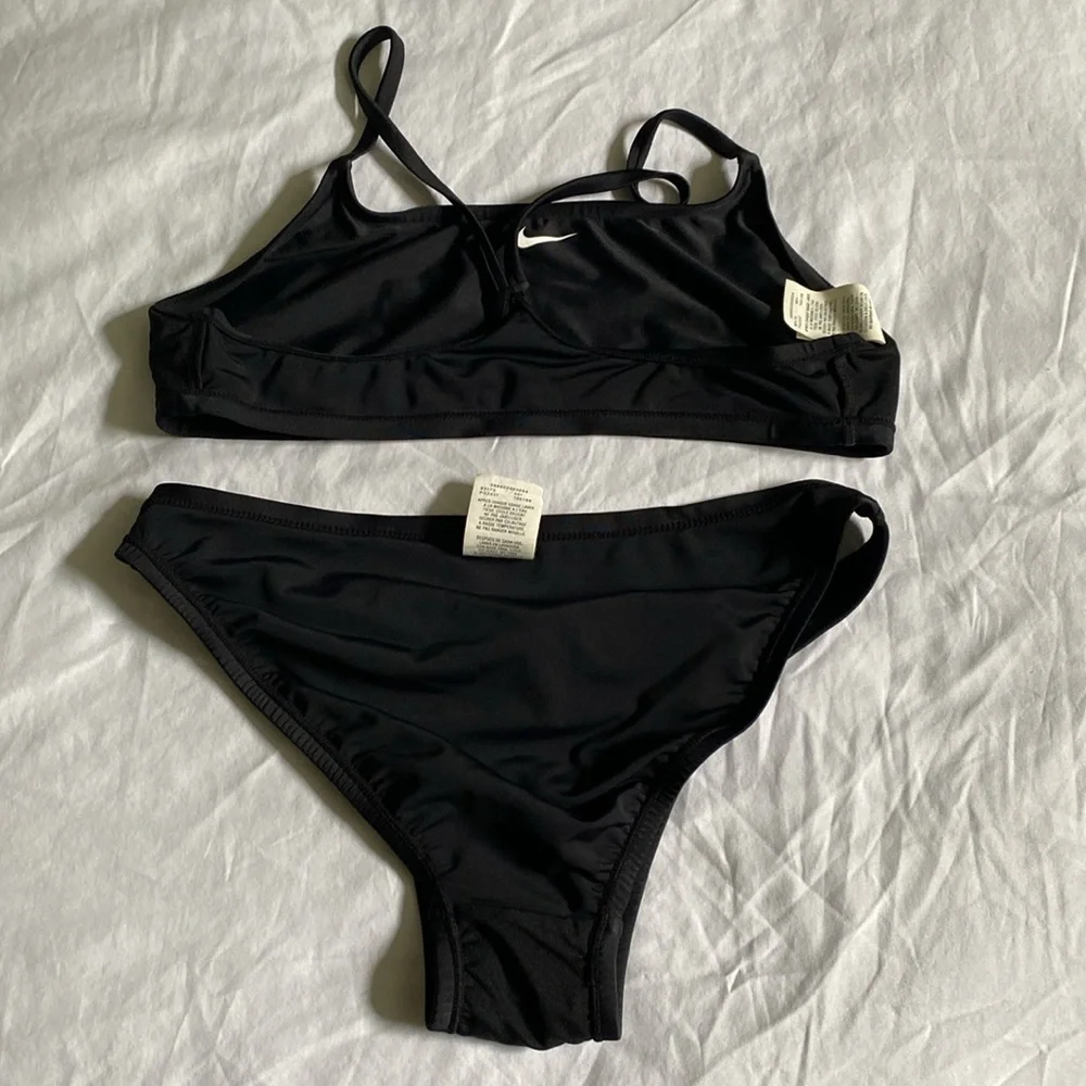 Nike Core Solids Sport 2-Piece size 12 racer back bikini top swimsuit set black - Picture 7 of 13